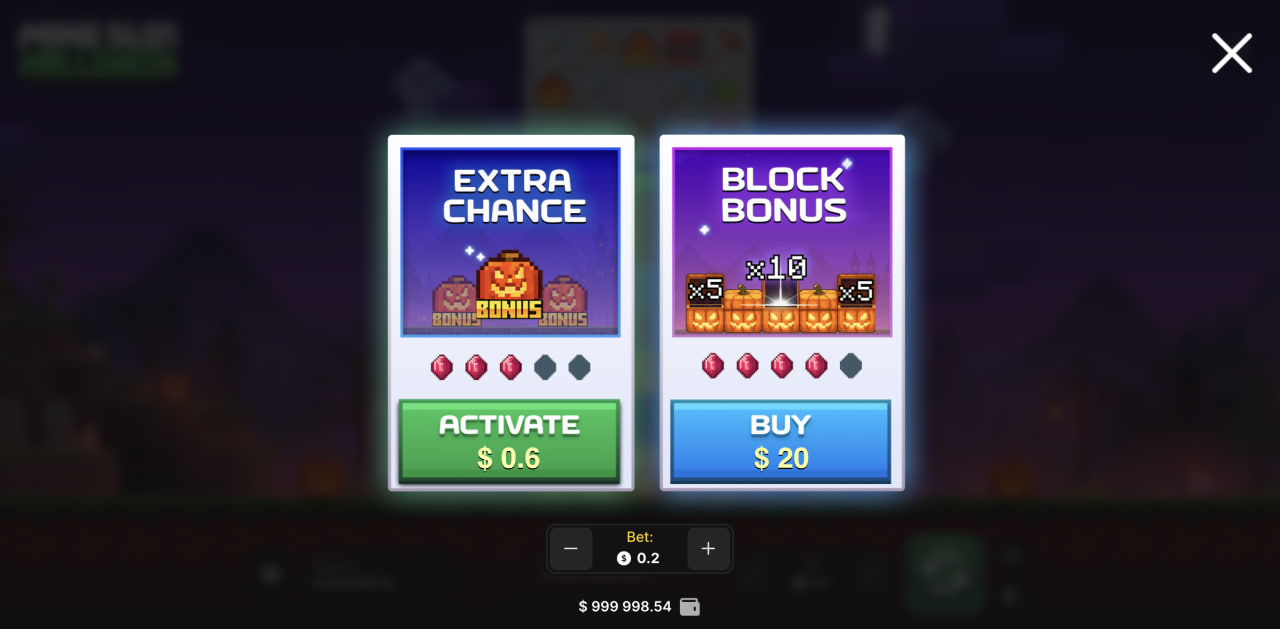 Mine Slot Halloween avis bonus, code promo et inscription, jeu d'argent : fenêtre Extra Chance sur ordinateur