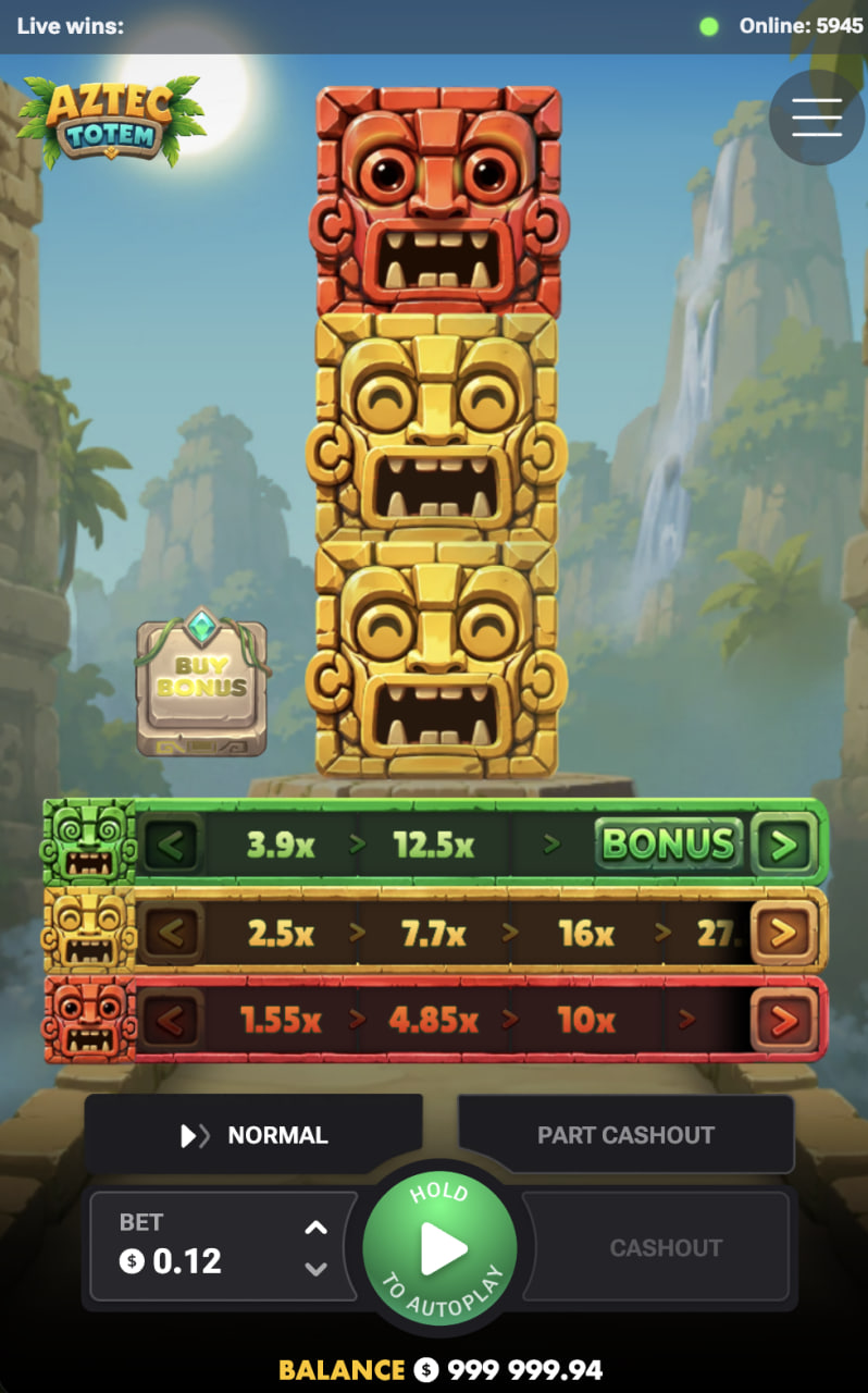 Aztec Totem app mobile, demo, arnaque ou argent réel : totem et lignes en vue verticale