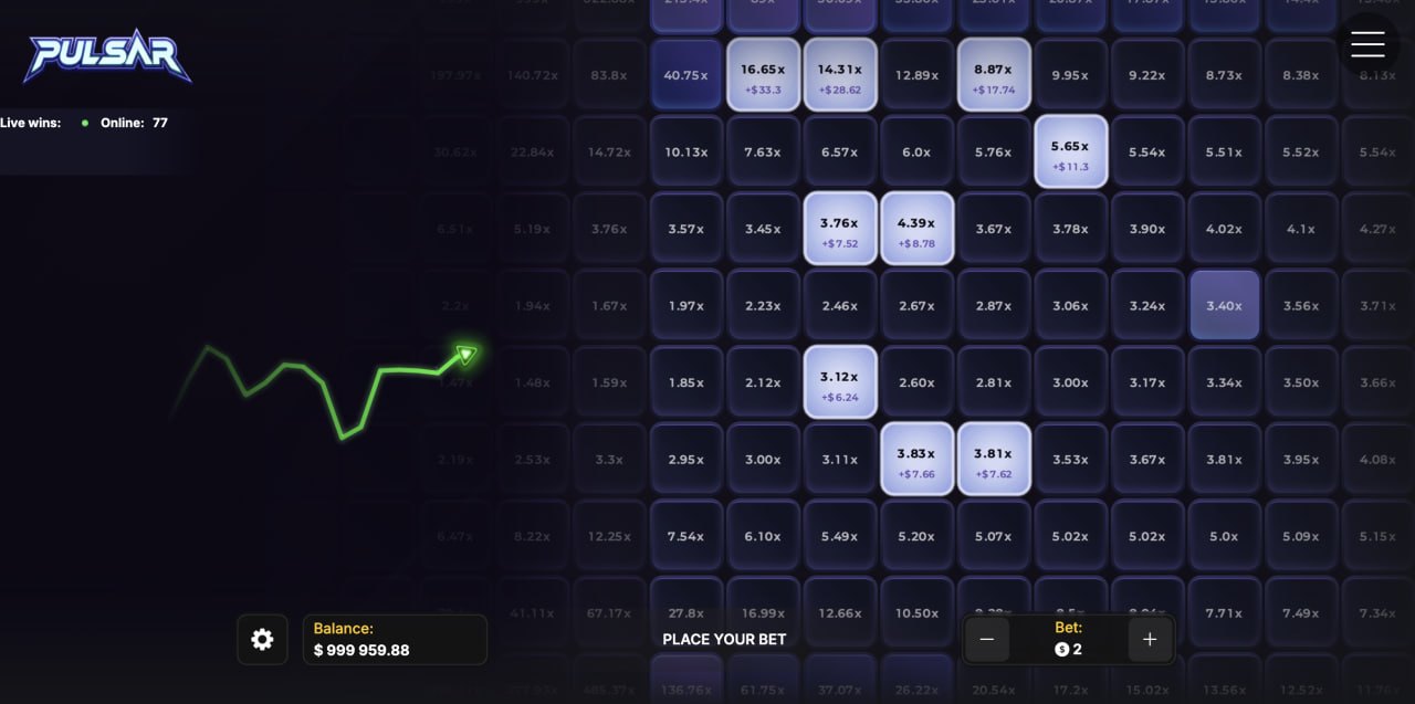 Pulsar jeu gratuit démo avis : sept mises simultanées avec coefficients verrouillés et gains potentiels dans le jeu